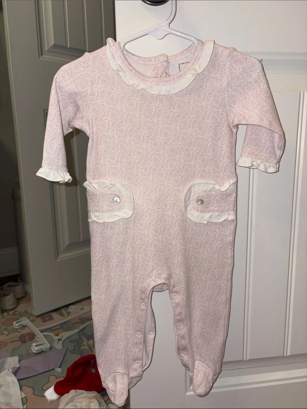 Pink Ruffle-Trim Footed One-Piece for Baby